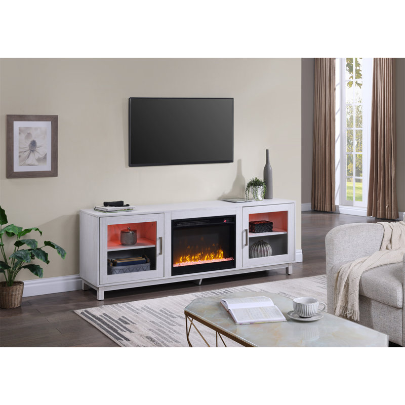 Console 70 po avec foyer Summit, White/Walnut