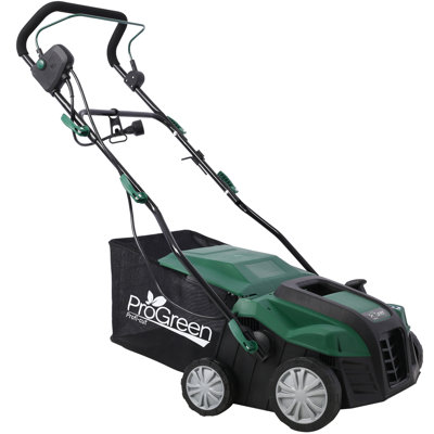 2-en-1 16inch Garden Scarifier & Dethatcher - Outil de pelouse électrique 15 ampères avec sac de collection amovible très grand 58qt, hauteur de poignée à 3 niveaux et réglage de la hauteur de ratissage à 5 niveaux