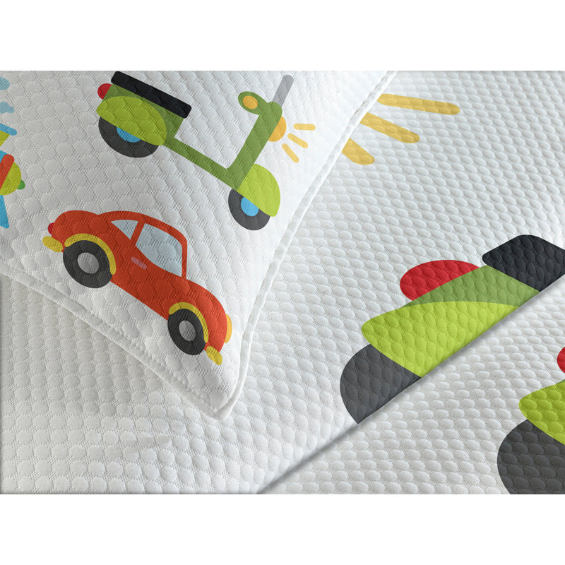 Ambesonne Cartoon Bedspread Set Transportation Theme Multicolor, King Bedspread + 2 Standard Shams