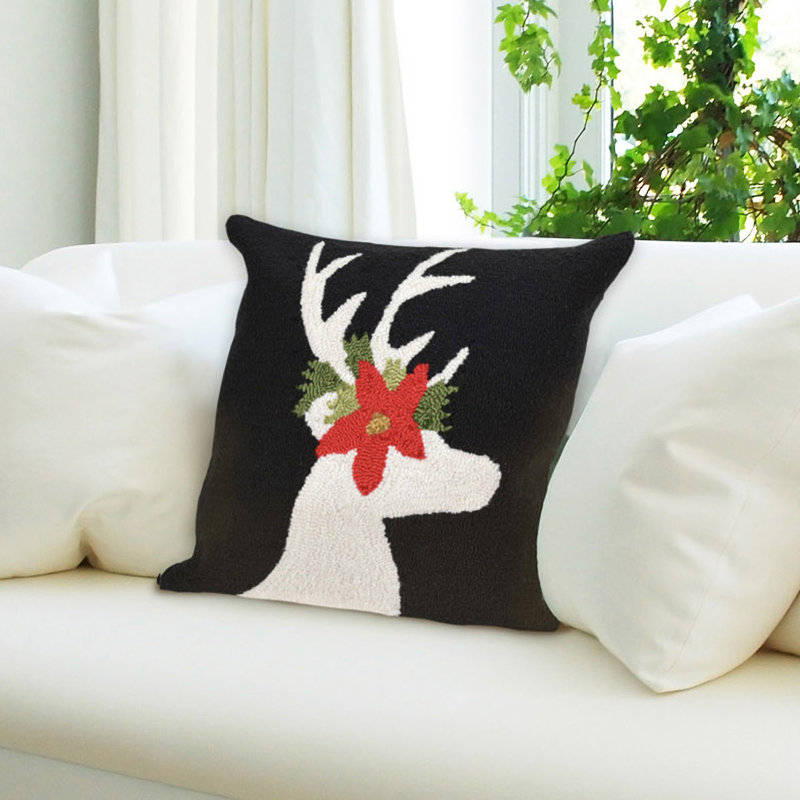 Black and White Reindeer Indoor/Outdoor Square Pillow