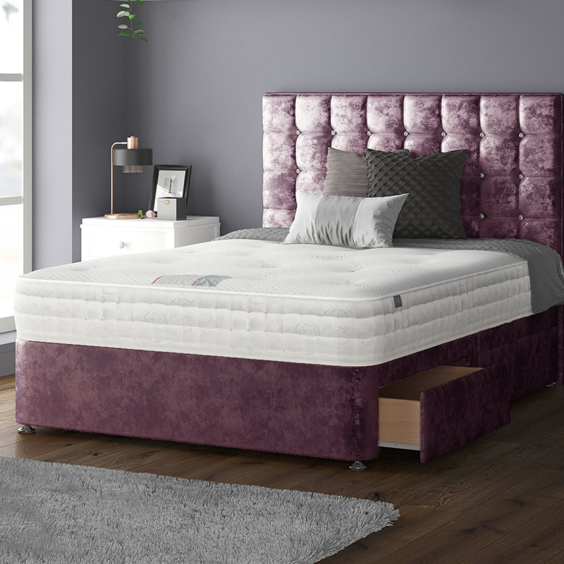Galarza Upholstered Divan Bed, Kingsize (5'), Purple, 4 Drawers