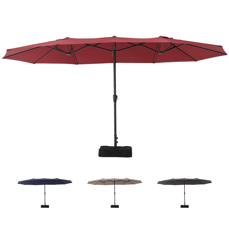Très grand parasol de patio 15 pi x 9 pi avec auvent résistant aux rayons UV et cadre en acier robuste, Rouge