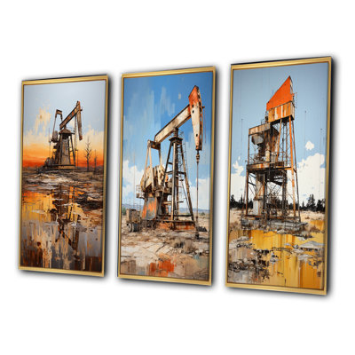 " Gold Oil Rigs Fields In Texas " 3 - Pieces