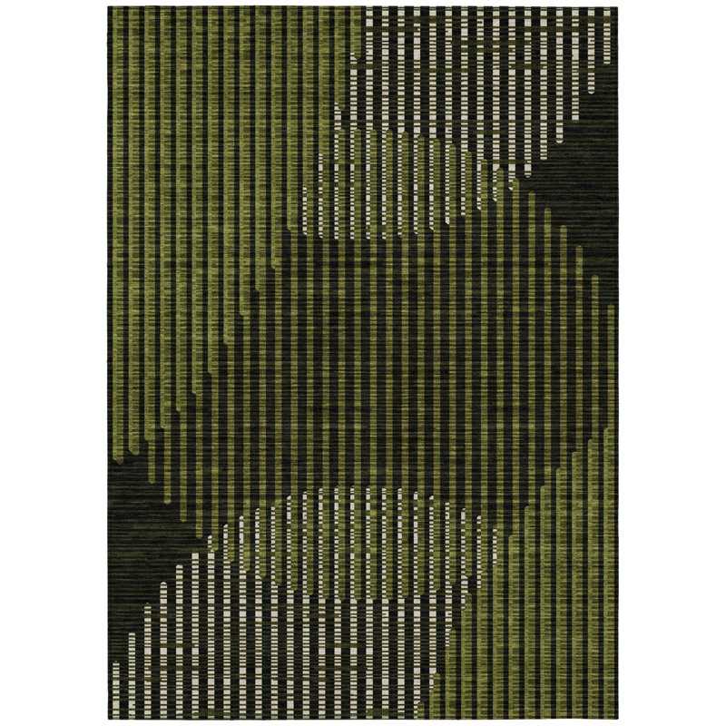 Tapis géométrique lavable intérieur / extérieur vert olive 8 pi x 10 pi