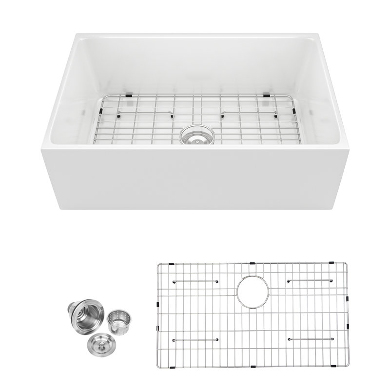 30'' L x 20" W Farmhouse Kitchen Sink White Ceramic Single Bowl Kitchen Sink Apron Front Sink
