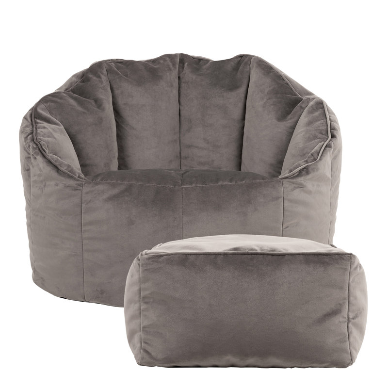 Sirena Velvet Chair and Square Footstool, Charcoal Grey