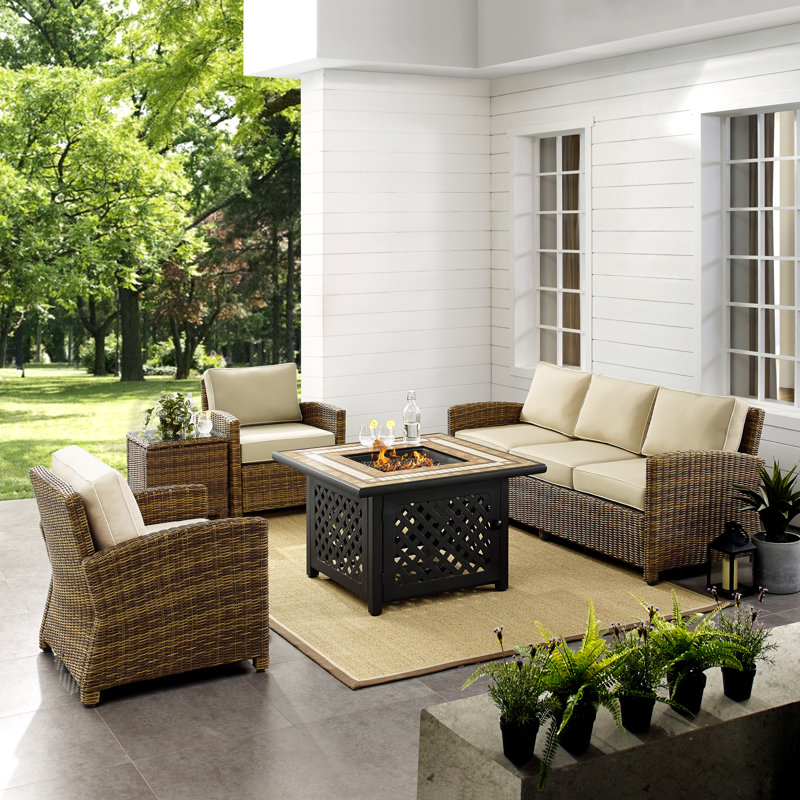 5 - Person Patio Conversation Set with Cushions, Sand