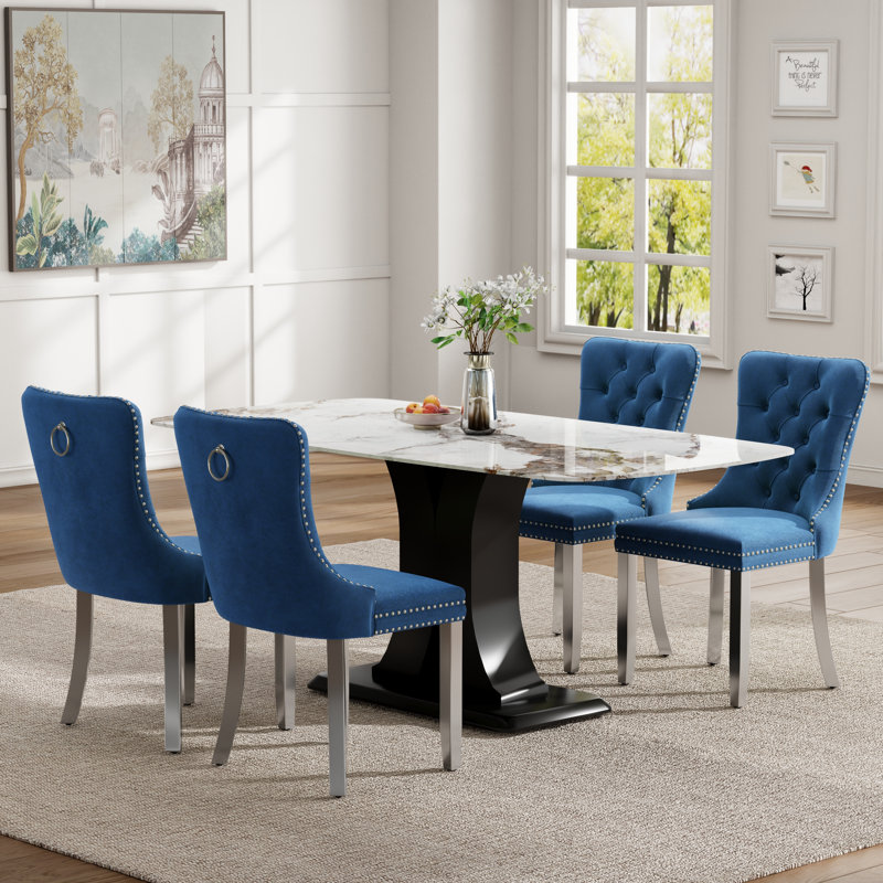 Ensemble de salle à manger Duvall Mid-Century, 5 Pieces: Table, 4 Chairs, Blue