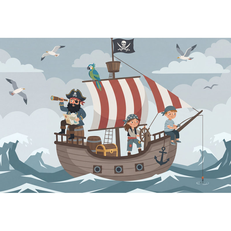Adhésif mural bateau pirate, aventure océanique, 120 po x 96 po, Texturé non collé