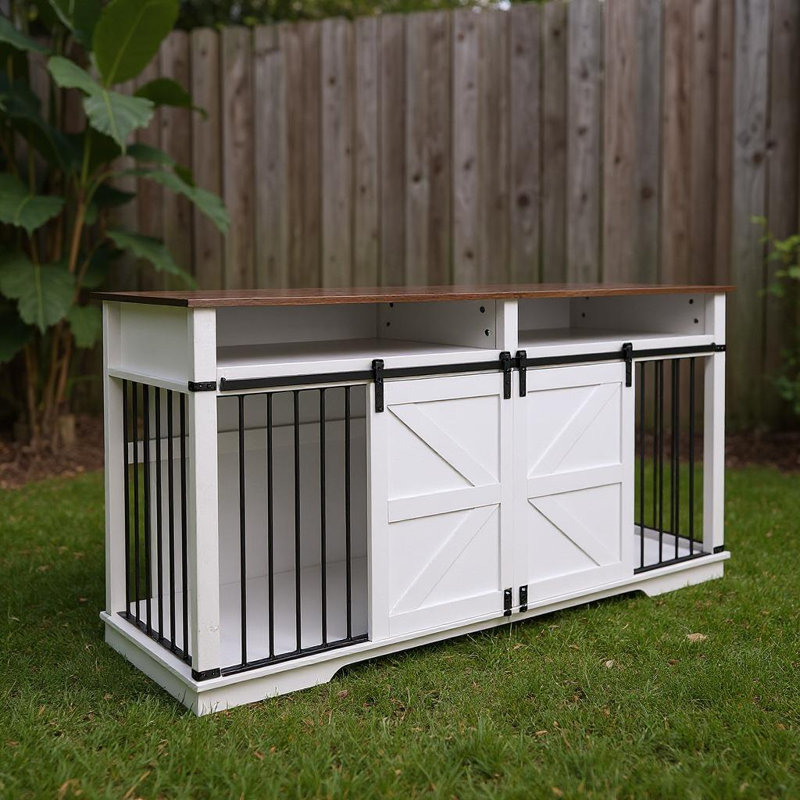 Grande cage à chien de style meuble avec 2 espaces de rangement, Blanc