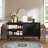 60" Premium Rustic American Farmhouse Credenza In Elegant Black - Symmetrical Sunburst Door Design-407920937