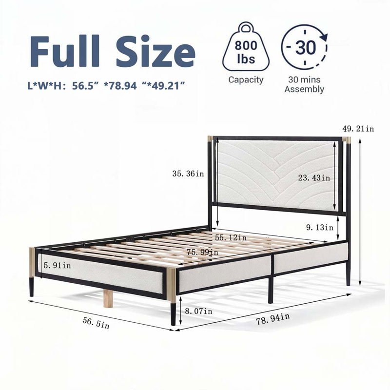 Boucle Upholstered Platform Bed, Full