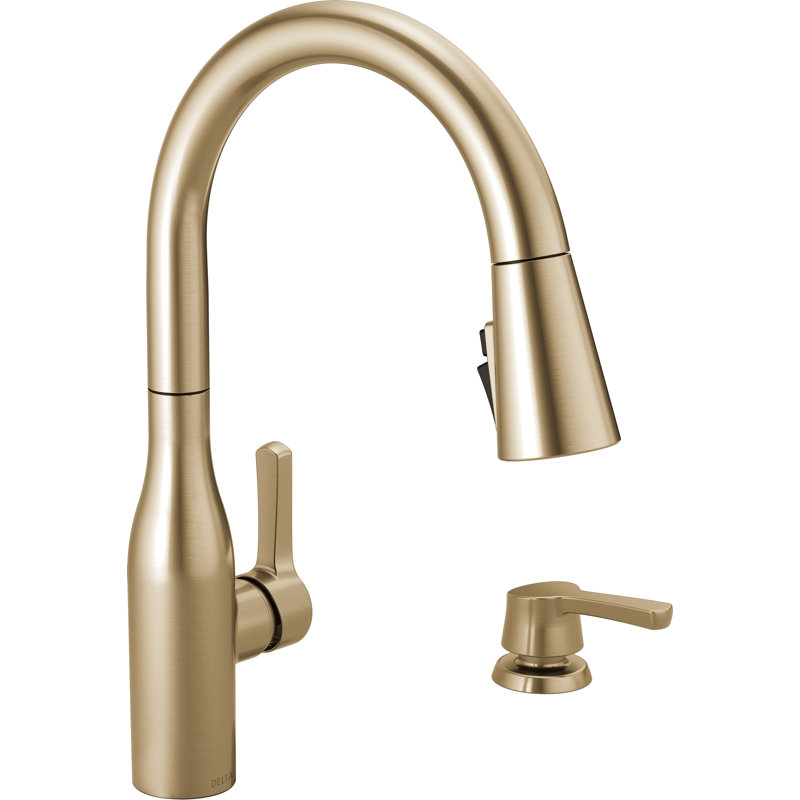 Marca Pull Down Single Handle Kitchen Faucet with Soap Dispenser, Champagne Bronze