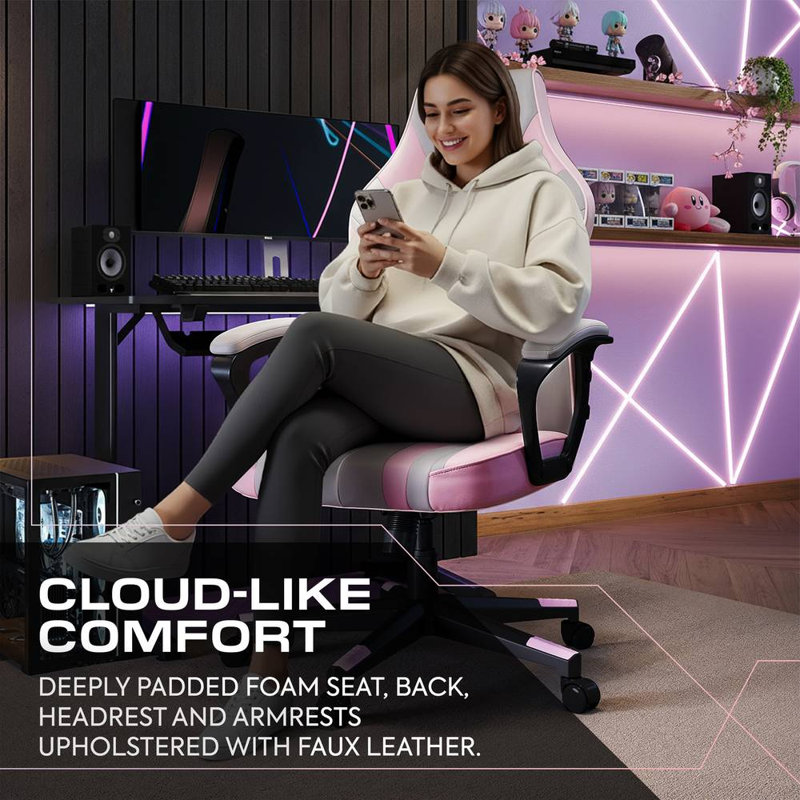 Tempest Ergonomic PC Office Gaming Chair, Grey/Pink