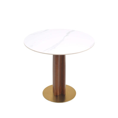33.5" Contemporary 2 - Person Dining Table with Windmill Shape Wooden Pedestal Leg & Gold Base for Small Space