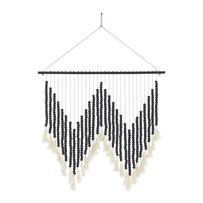 Suspension murale en tissu / bois avec tige, Noir