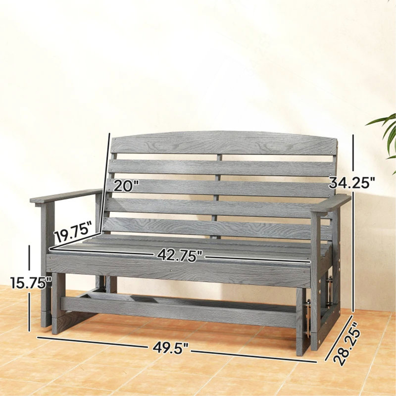 Banc de patio, banc oscillant d'extérieur, banc coulissant de causeuse, Gris