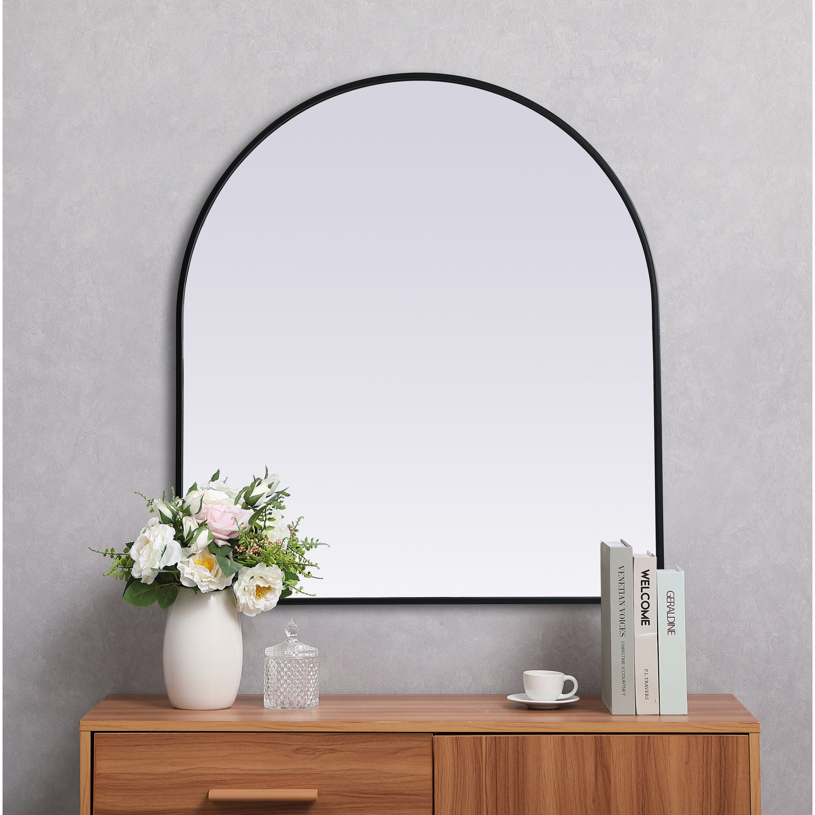 Sabine Metal Arch Wall Mirror, Black, 36" x 33"