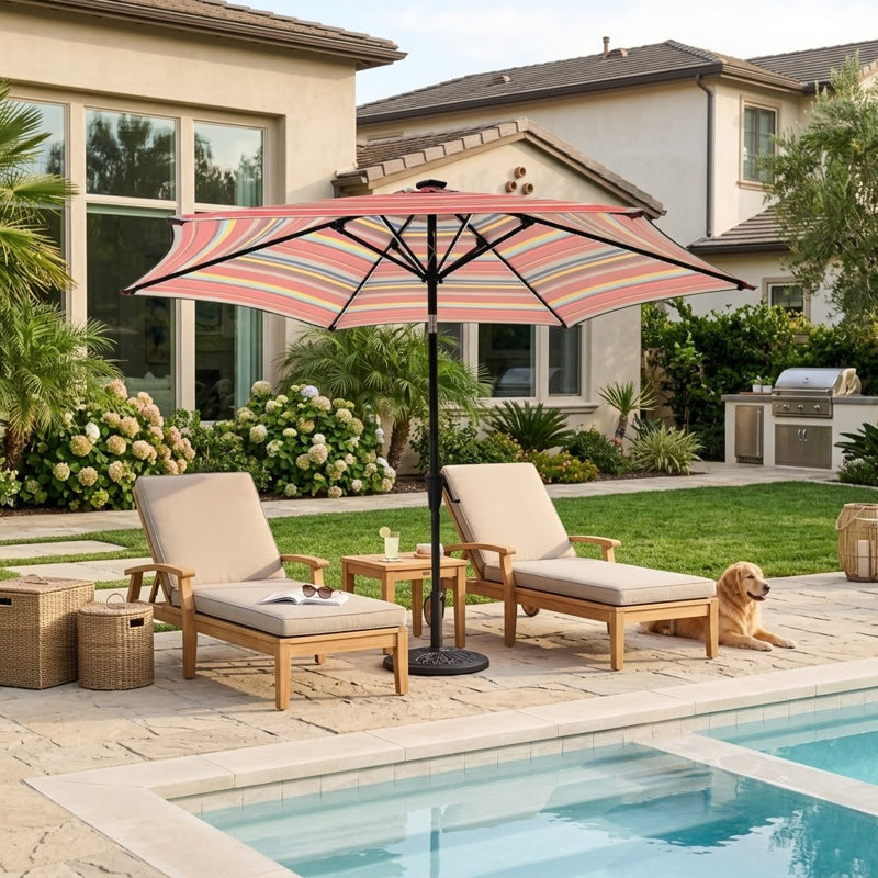 Parasol de patio avec auvent de glace, abri de jardin, de terrasse et de piscine, Rayé multicolore