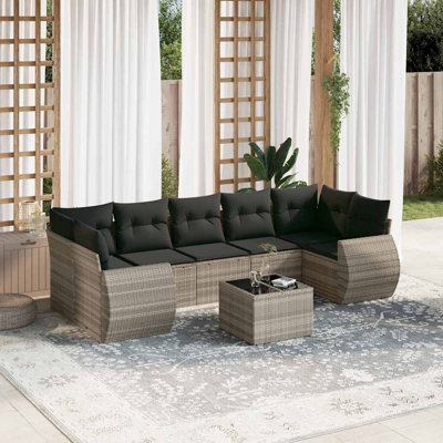  Ensemble de canapé de jardin modulaire PE rotin gris clair