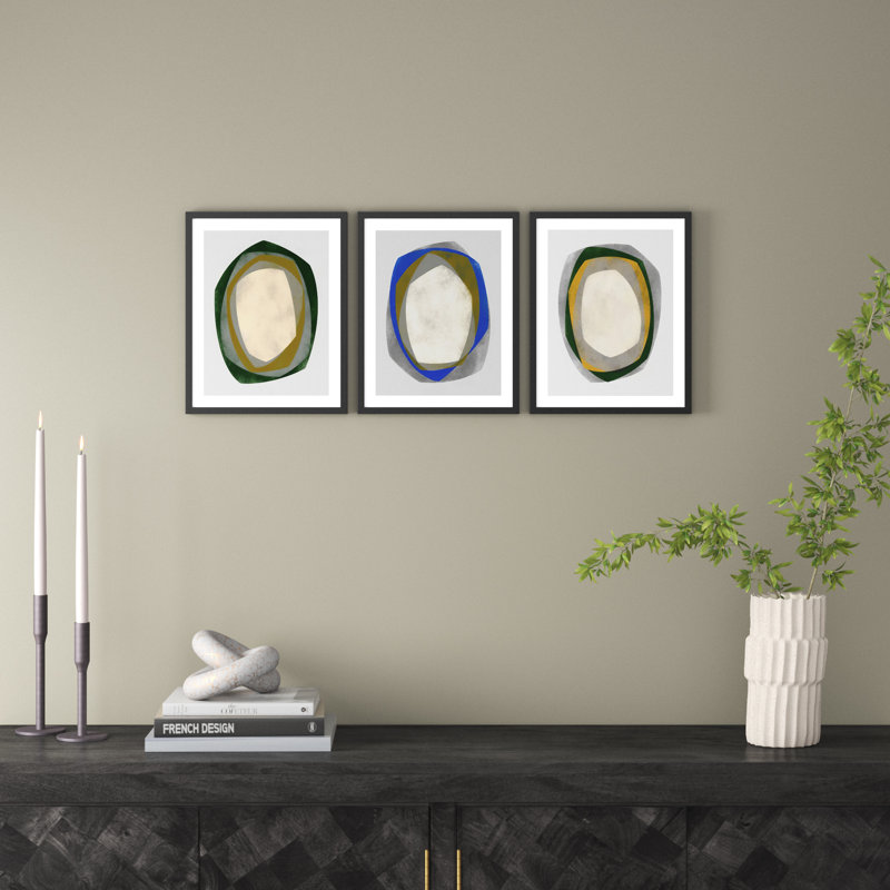 Geode 1-3 by Jacques Pilon, 20" H x 16" W, Black Framed