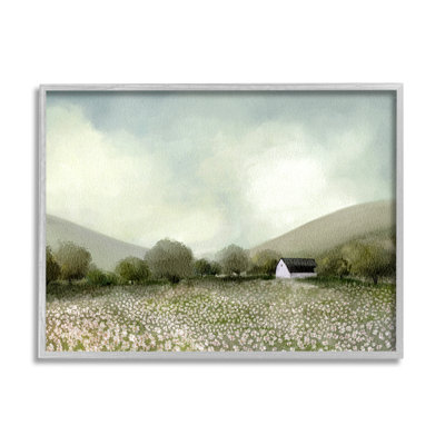 Az-340-Framed " Cottage In Meadow " by Leah Straatsma Painting Print