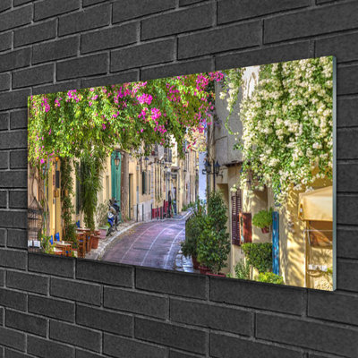 Floral Alley Houses 1 Piece Wall Art on Glass