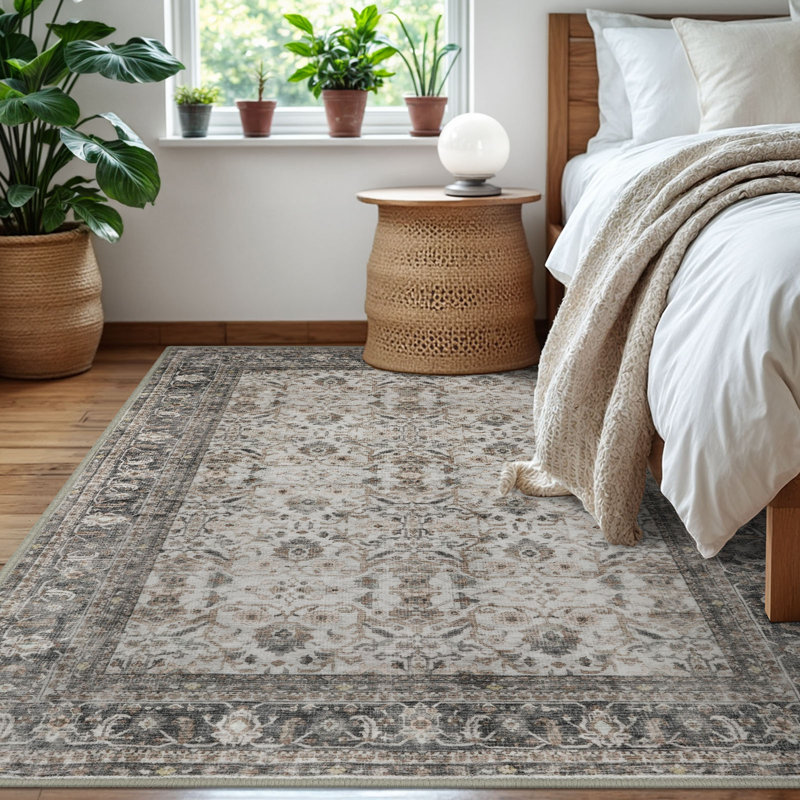 Tapis tribal à motif floral lavable à la machine avec envers antidérapant pour le salon de la chambre à coucher