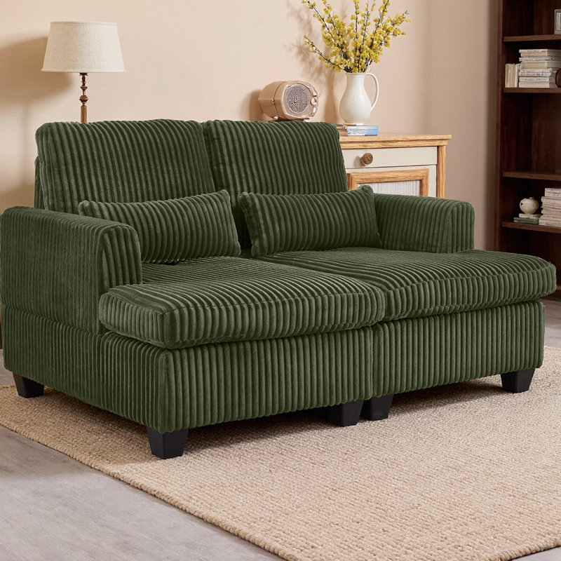 Canapé modulaire ajustable 2 pièces avec dossier ajustable et chaise longue convertible en velours côtelé Fluffy, Vert