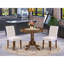 L'ensemble de table de salle à manger 3 pièces contient une table moderne et 2 chaises rembourrées en tissu de polyester beige brume, noyer antique-73189938-73189932-73189940