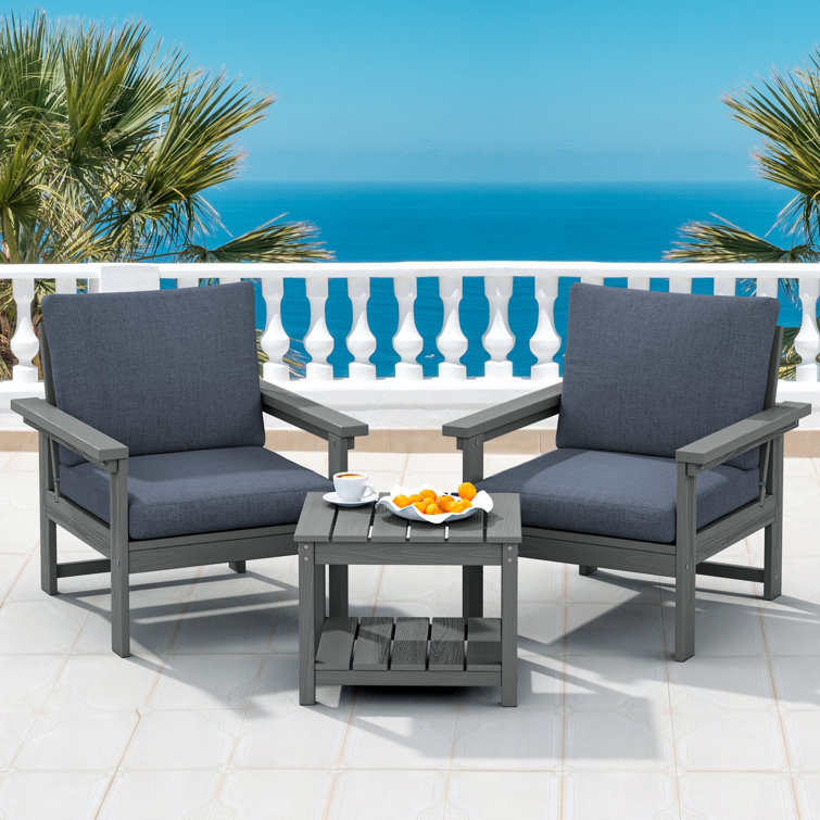 Reata HDPE 2-Person Conversation Set With Double-Tier Side Table and Cusions