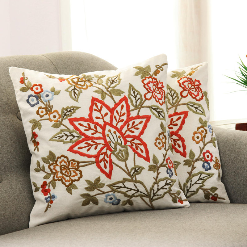 Seema Embroidered Square Cotton Throw Pillow Covers