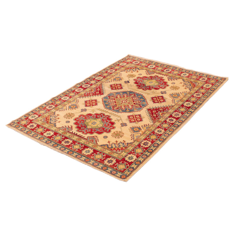 Tapis unique en laine noué à la main 5 pi 7 po x 7 pi 5 po nouvel âge Goldtraud crème / brun foncé / rouge