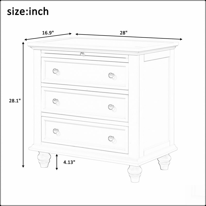 3-Drawer Storage Wood Cabinet, End Table with Pull out Tray