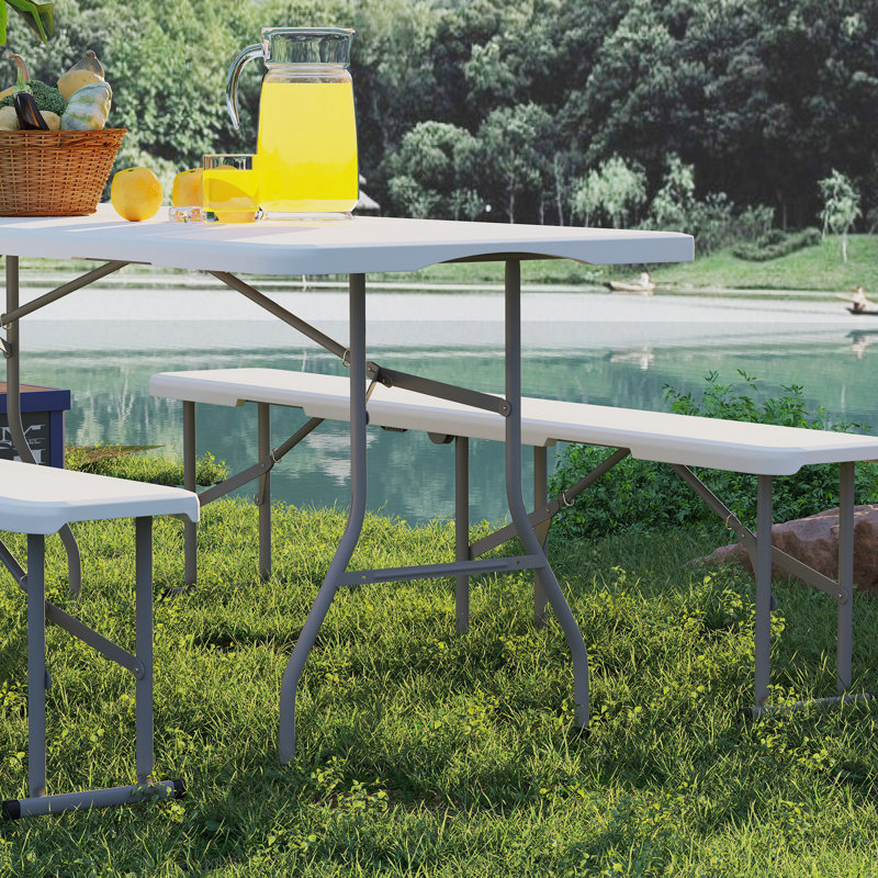 Rectangular 3 - Piece 180Cm L Outdoor Picnic Table, White/Light Grey