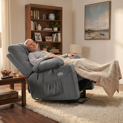 Fauteuil basculeur inclinable électrique avec repose-pieds prolongé Roder, revêtement en tissu