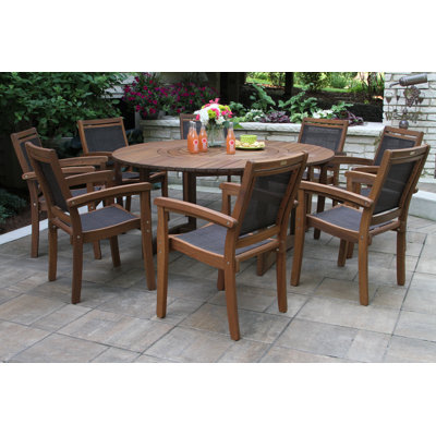Fleur 8 - Person Wood Patio Dining Set with Round Table