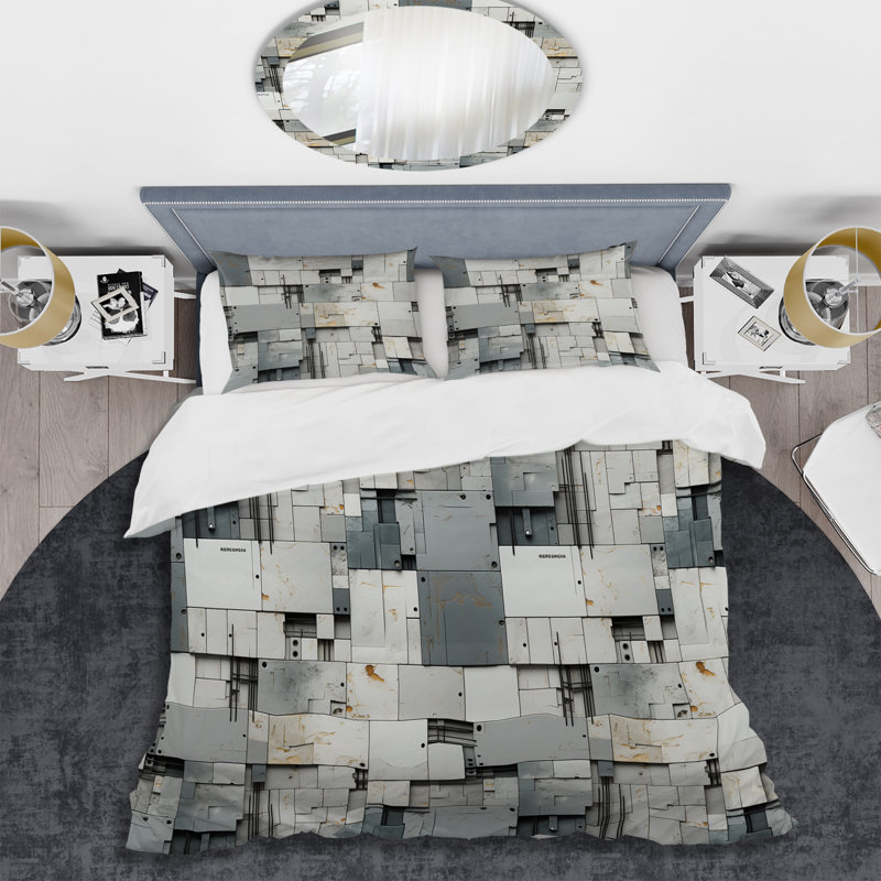 Allayah Industrial Harmony I - Ensemble de housse de couette géométrique - Microfibre de polyester