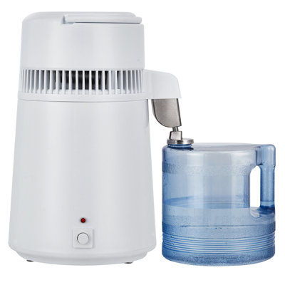 Distillateur d'eau de comptoir pour la maison - 4L (1 gallon), 750W, purificateur et filtre en acier inoxydable, pot en verre, arrêt automatique, blanc (sans poignée, pot en verre)