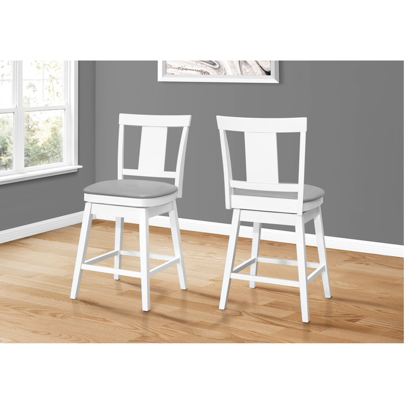 Tabouret de bar à hauteur de comptoir de 2, bois blanc, revêtement gris, hauteur de l'attrait moderne, assise, structure en bois massif