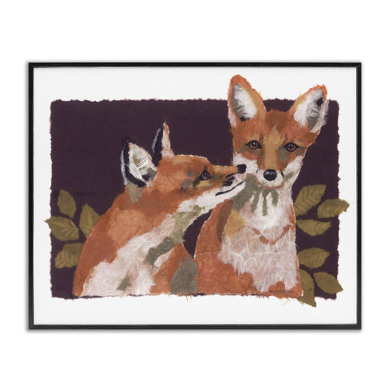 «Woodland Foxes & Leaves», art de la giclée encadrée par Nancy Overton, H 11 po x l 14 po, Giclée encadrée noir minuit