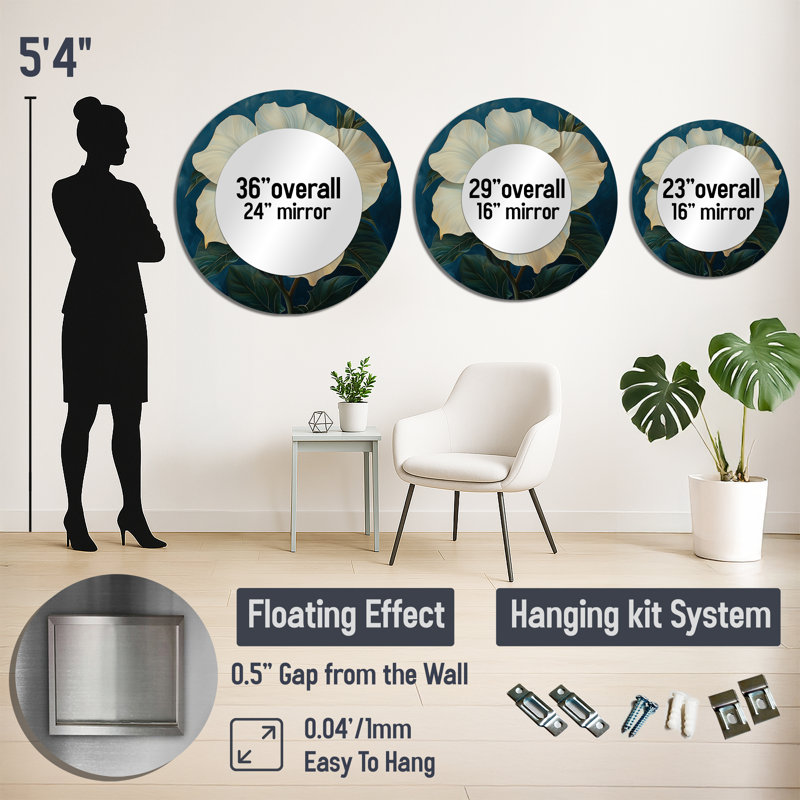 Winter Peony In Full Bloom - Modern Accent Wall Mirror - Printed On Metal, 36" x 36"