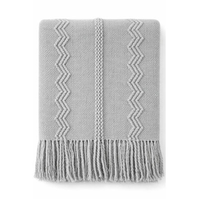 Jeté douillet en tricot gris clair avec bordure décorative Boho