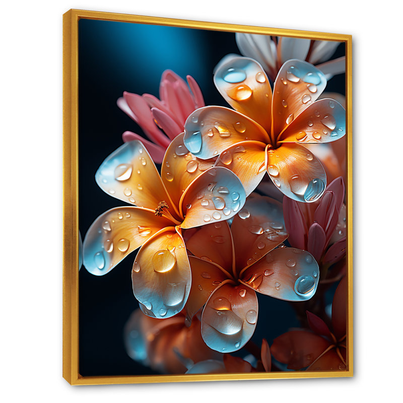 «Tropical Colors Plumeria Dreams III», reproduction d'art sur toile, Cadre flottant doré, H 20 po x l 12 po x P 1 po