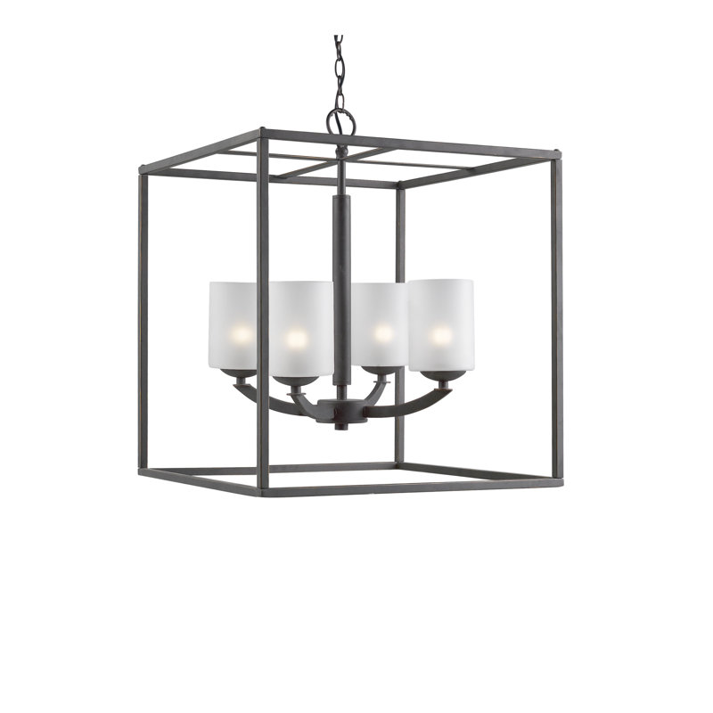 Luminaire rectangulaire à 4 lumières unique Heavner, Cylindre faux opale, Halogène