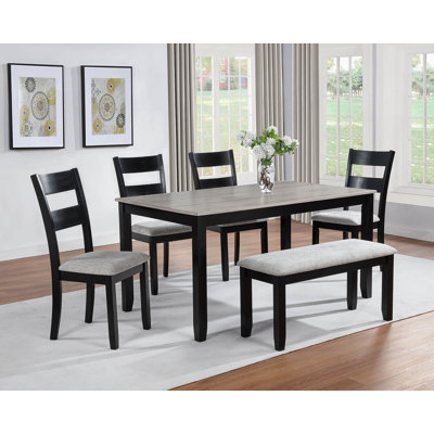 6-Piece Dining Set, Rectangular Table With Upholstered Chair And Bench