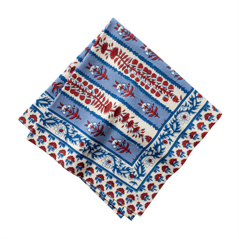 Avignon 100% Cotton Square Napkins, Red/Blue