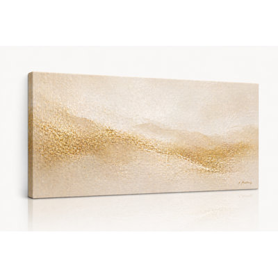 Soft Gold Neutral Abstract Canvas Wall Art, Beige Minimalist Landscape Painting, Modern Wrapped Canvas Decor