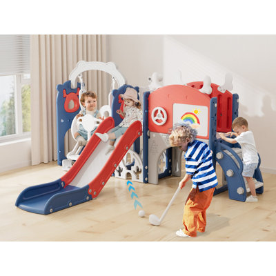 Glissoire pour enfants 13 en 1 pour tout-petits, ensemble de jeu pour enfants avec balançoire, golf, planche à dessin, panier de basketball et espace de rangement