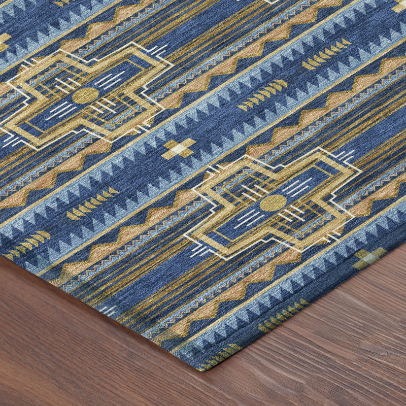Tapis tribal intérieur / extérieur lavable à la machine, Marine, 3 pi x 5 pi